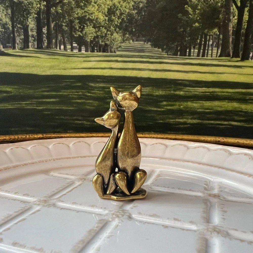 Gold Tone Couple Cats Figurine Mini Cat Decor Cat Lovers Gift